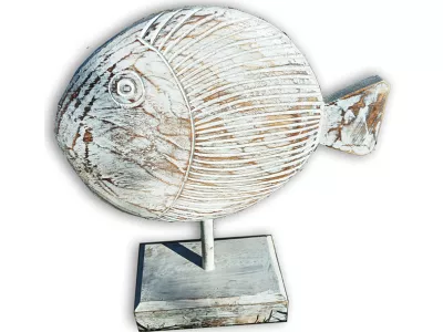 Figurka Rzeźba Drewno RYBA 30cm Rękodzieło Dekor